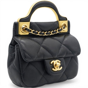 Black Lambskin Leather Flap with Handle Card Holder