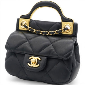 Black Lambskin Leather Flap with Handle Card Holder