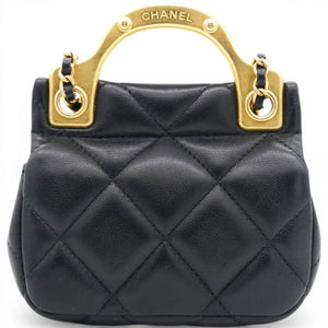 Black Lambskin Leather Flap with Handle Card Holder