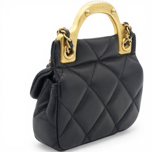 Black Lambskin Leather Flap with Handle Card Holder