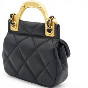 Black Lambskin Leather Flap with Handle Card Holder