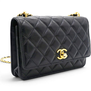 Black Quilted Leather Trendy CC Wallet On Chain