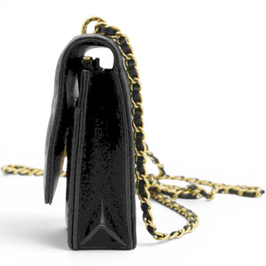 Black Quilted Leather Trendy CC Wallet On Chain