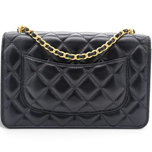 Black Quilted Leather Trendy CC Wallet On Chain