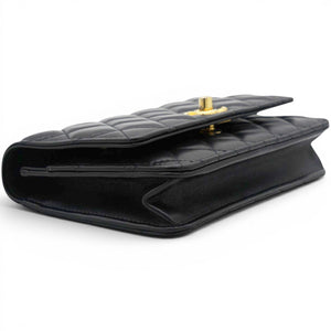 Black Quilted Leather Trendy CC Wallet On Chain
