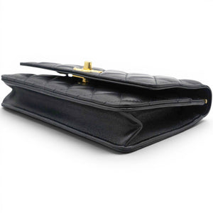 Black Quilted Leather Trendy CC Wallet On Chain