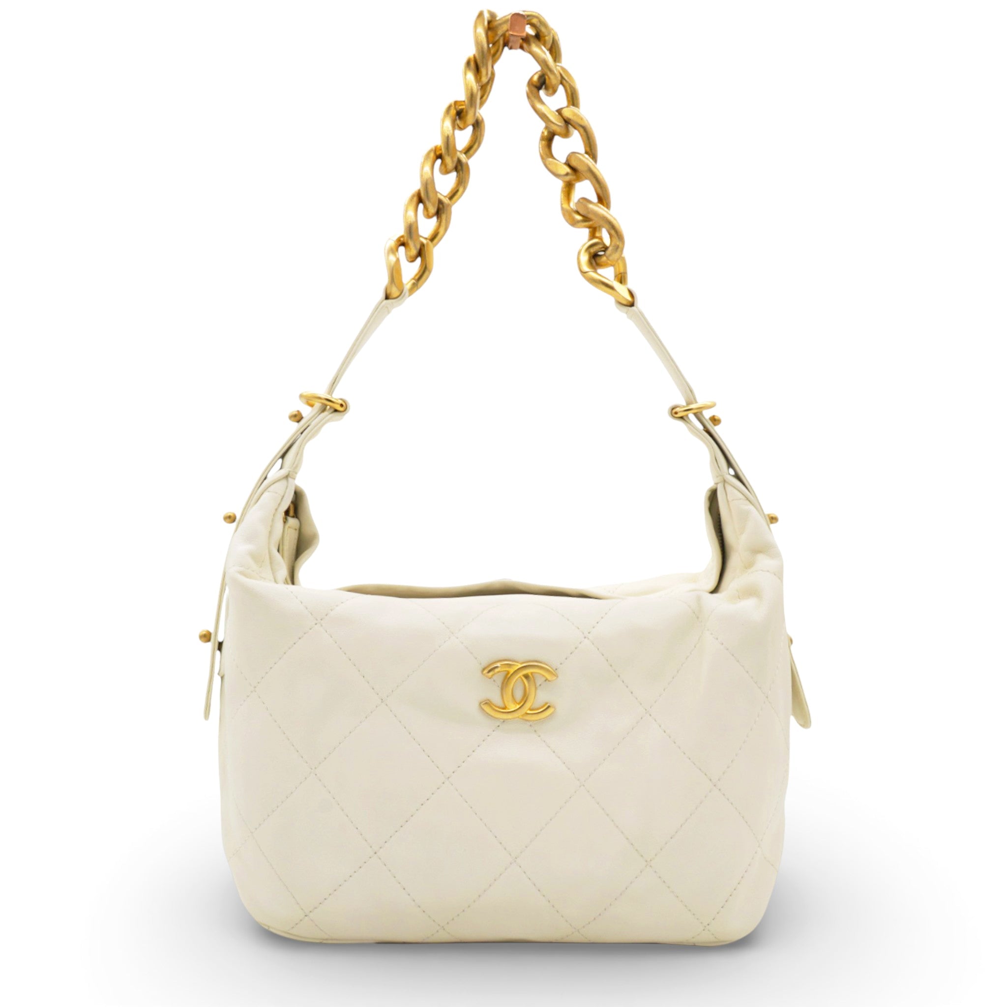 Calfskin Quilted Daily Hobo White