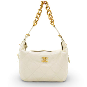 Calfskin Quilted Daily Hobo White