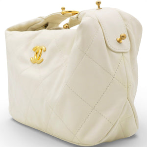 Calfskin Quilted Daily Hobo White