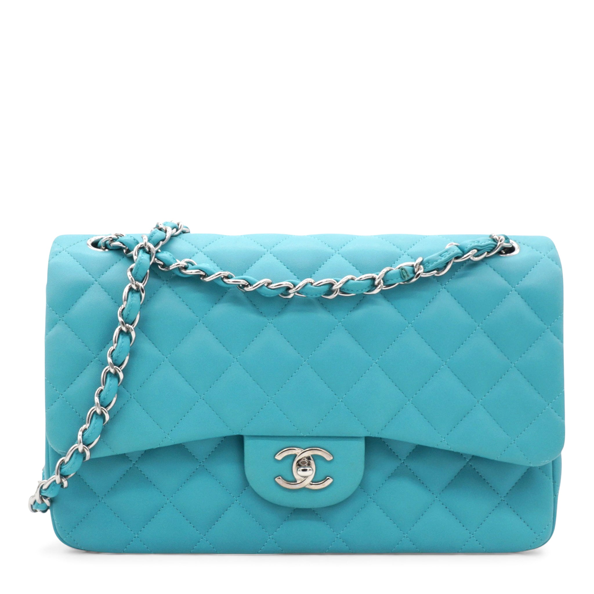 Jumbo Classic Lambskin Double Flap Blue
