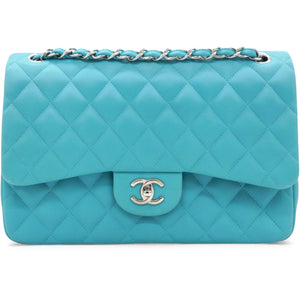 Jumbo Classic Lambskin Double Flap Blue