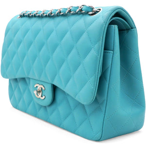Jumbo Classic Lambskin Double Flap Blue