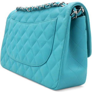 Jumbo Classic Lambskin Double Flap Blue