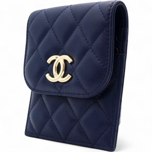 Navy Lambskin Quilted Flap Front Pocket Phone Holder Bag