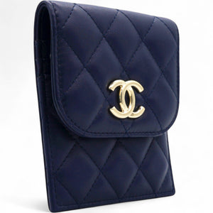 Navy Lambskin Quilted Flap Front Pocket Phone Holder Bag