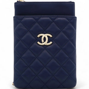 Navy Lambskin Quilted Flap Front Pocket Phone Holder Bag