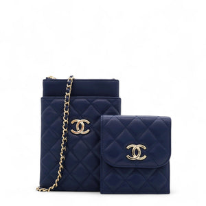 Navy Lambskin Quilted Flap Front Pocket Phone Holder Bag