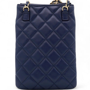 Navy Lambskin Quilted Flap Front Pocket Phone Holder Bag
