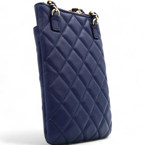 Navy Lambskin Quilted Flap Front Pocket Phone Holder Bag