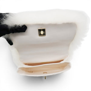 White Long Fluffy Mohair Fur Clutch Bag Classic Double C Turn Lock Luxury Evening Handbag