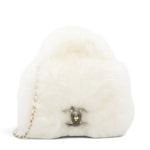 White Long Fluffy Mohair Fur Clutch Bag Classic Double C Turn Lock Luxury Evening Handbag