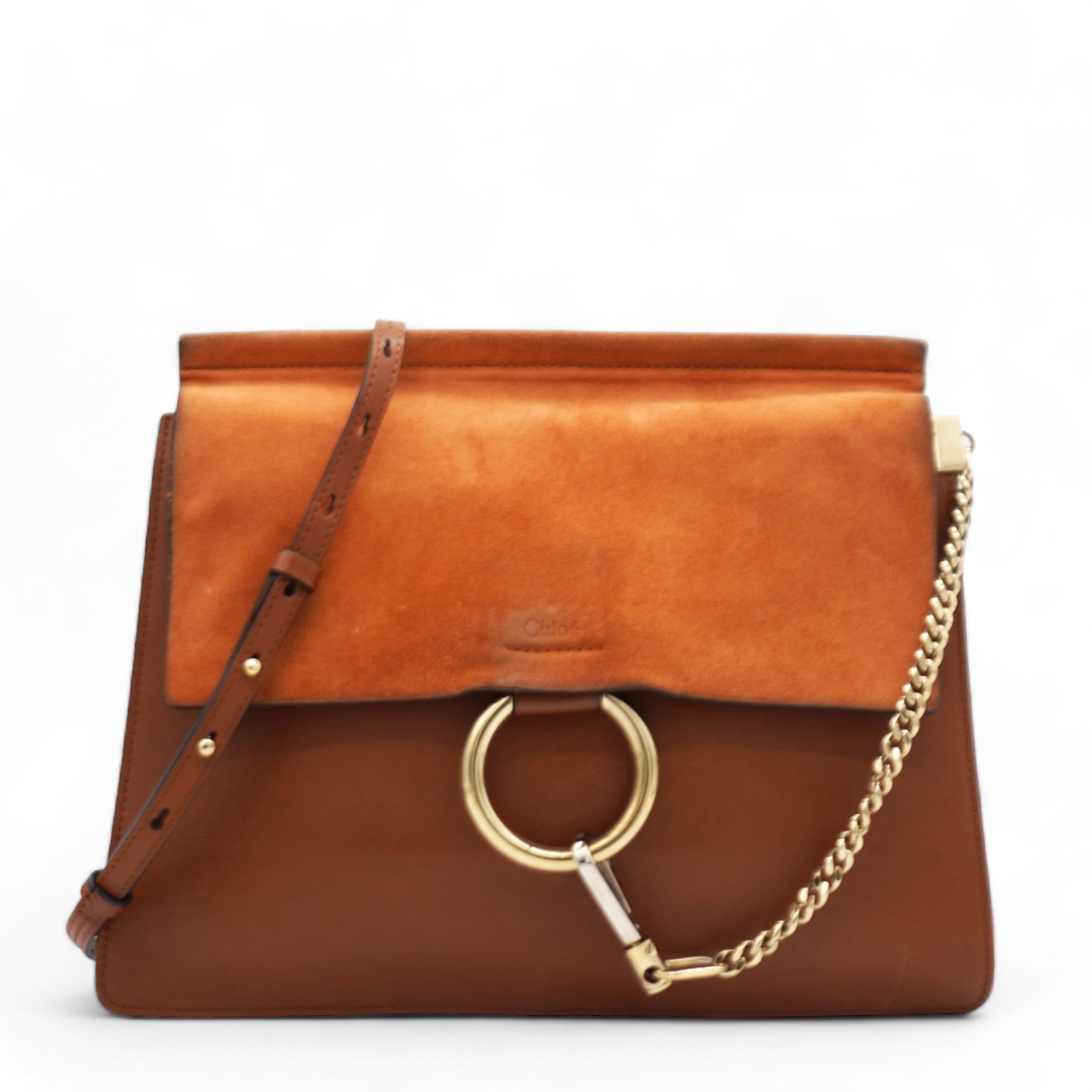 Suede Calfskin Medium Faye Shoulder Bag Tobacco
