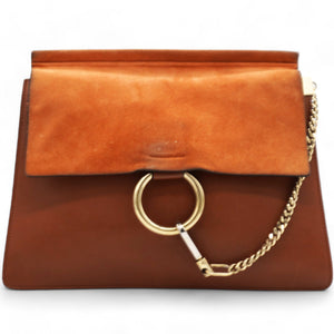 Suede Calfskin Medium Faye Shoulder Bag Tobacco