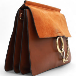 Suede Calfskin Medium Faye Shoulder Bag Tobacco