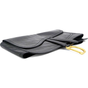 Black Crinkled Leather and Stretch Band Saddle Belt Bag