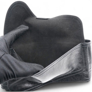 Black Crinkled Leather and Stretch Band Saddle Belt Bag