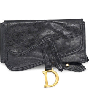 Black Crinkled Leather and Stretch Band Saddle Belt Bag