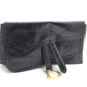 Black Crinkled Leather and Stretch Band Saddle Belt Bag