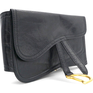 Black Crinkled Leather and Stretch Band Saddle Belt Bag