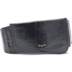 Black Crinkled Leather and Stretch Band Saddle Belt Bag