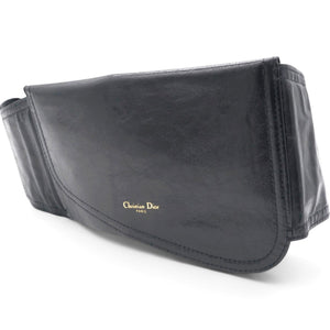 Black Crinkled Leather and Stretch Band Saddle Belt Bag