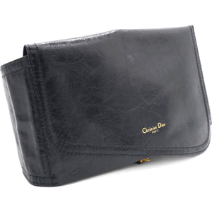 Black Crinkled Leather and Stretch Band Saddle Belt Bag