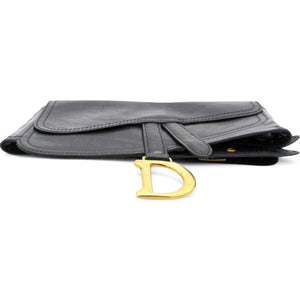 Black Crinkled Leather and Stretch Band Saddle Belt Bag