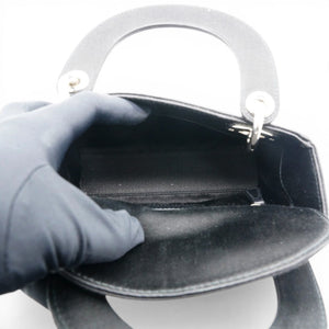 Satin Crystal Cannage Mini Lady Dior Black