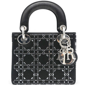 Satin Crystal Cannage Mini Lady Dior Black