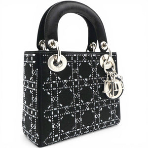 Satin Crystal Cannage Mini Lady Dior Black