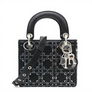 Satin Crystal Cannage Mini Lady Dior Black