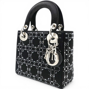 Satin Crystal Cannage Mini Lady Dior Black