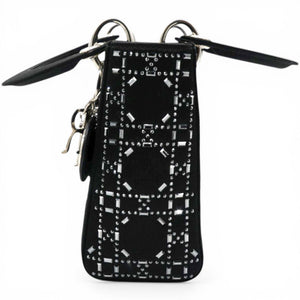Satin Crystal Cannage Mini Lady Dior Black