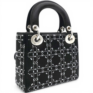Satin Crystal Cannage Mini Lady Dior Black
