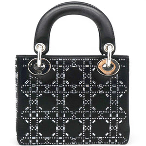 Satin Crystal Cannage Mini Lady Dior Black