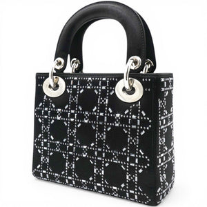 Satin Crystal Cannage Mini Lady Dior Black