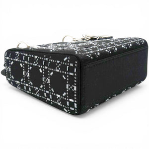 Satin Crystal Cannage Mini Lady Dior Black