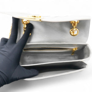 Open Box Laminated Quilted Leather Shoulder Bag Silver