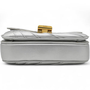 Open Box Laminated Quilted Leather Shoulder Bag Silver