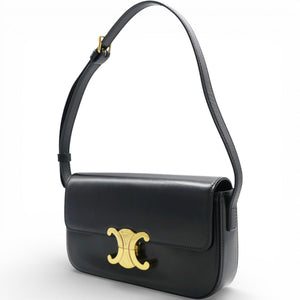 Shiny Leather Triomphe Shoulder Bag Black